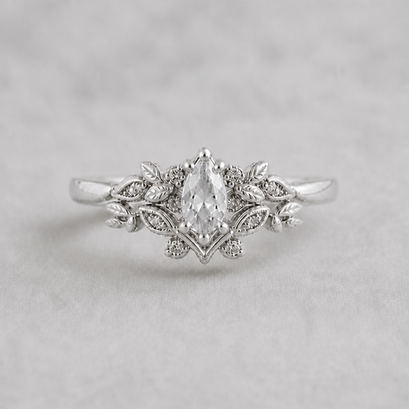 Please center the main stone more into the middle, keep all other details of the current design
edit the attached jewelry design with these instructions: Please center the main stone more into the middle, keep all other details of the current design. keep it photorealistic, just the design no text