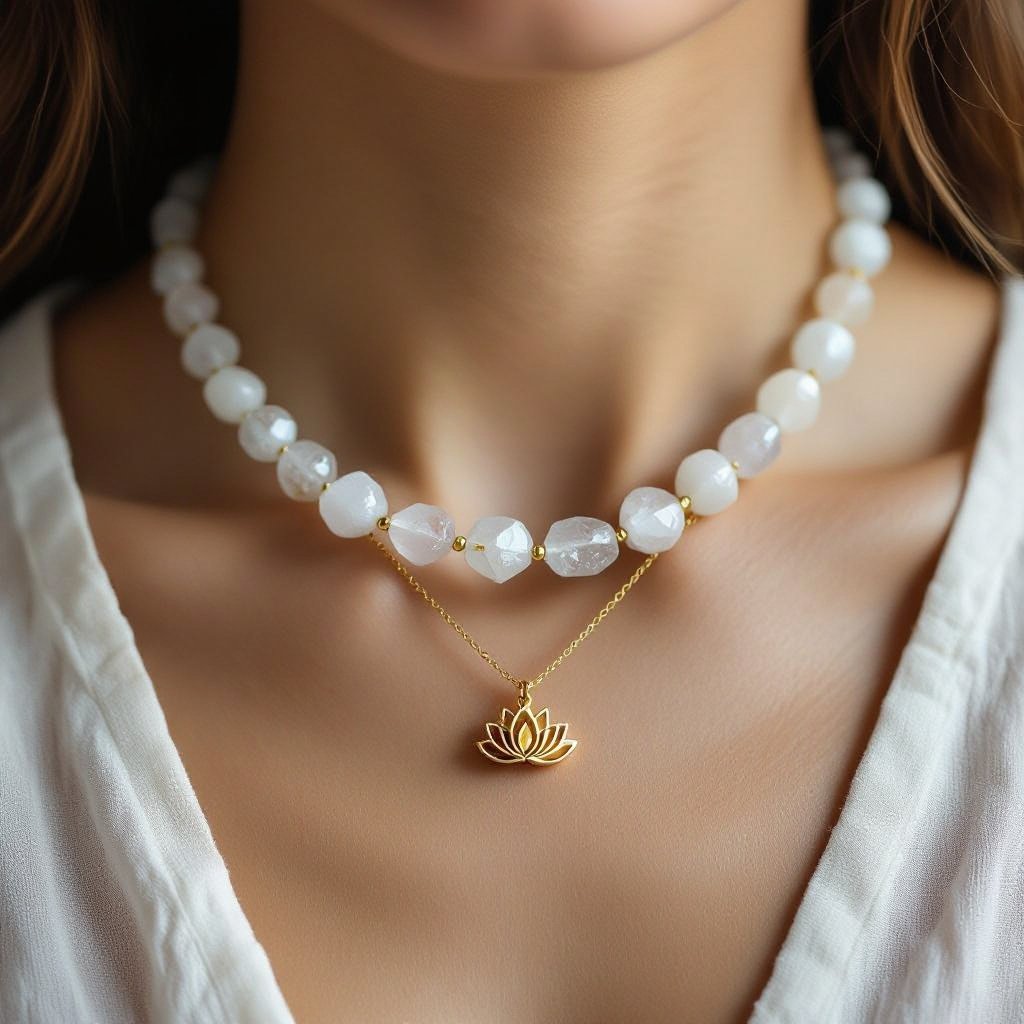 Чокер из натурального необработанного кварца неровной формы бусины с золотой маленькой подвеской в форме лотоса