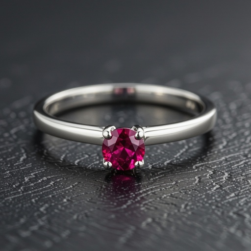 Red stone, silver, college class ring for women