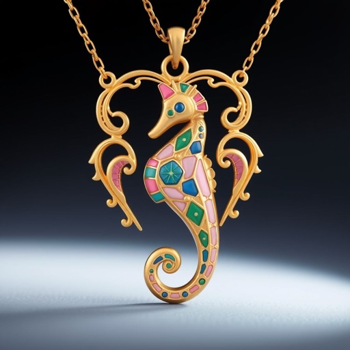 Gold Sea horse with pink an blue and green