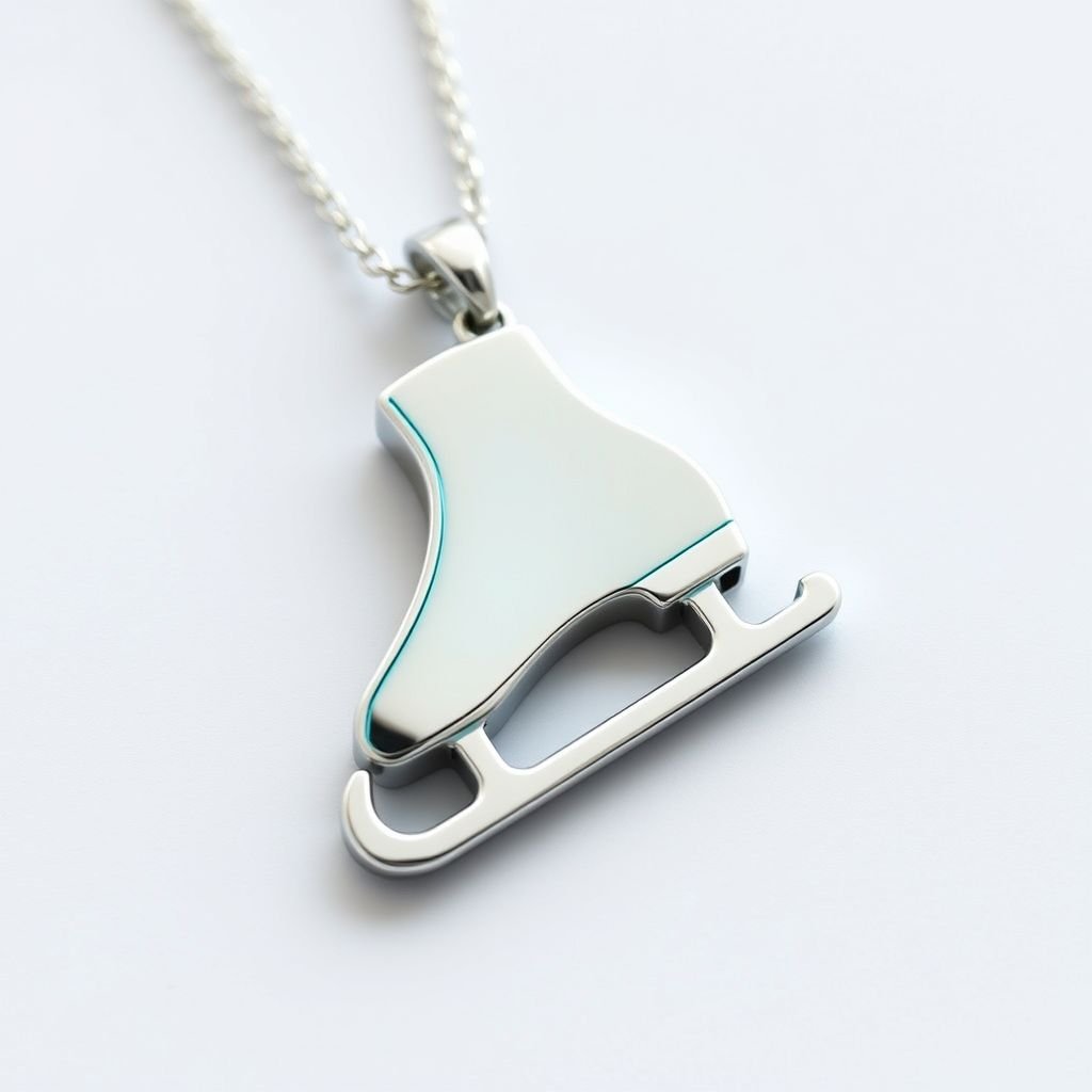 Silver Pendant shape one ice skate with turquoise stripe inside the low thin part blade 