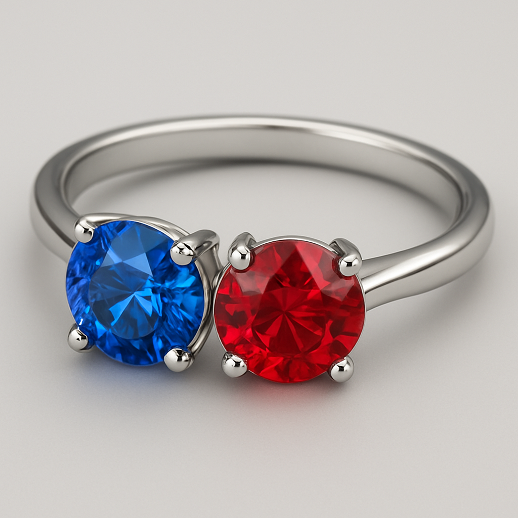I want to design a ring which has 2 solitaires coloured in blue and red. 