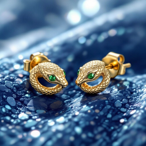 Небольшие золотые матовые серьги в виде символической змеи