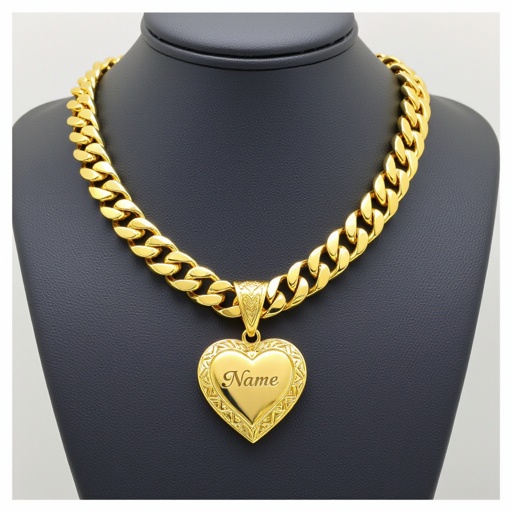 Catena con cuore pendente senza intagli traverso in oro senza pietre con nome inciso con catena di traverso