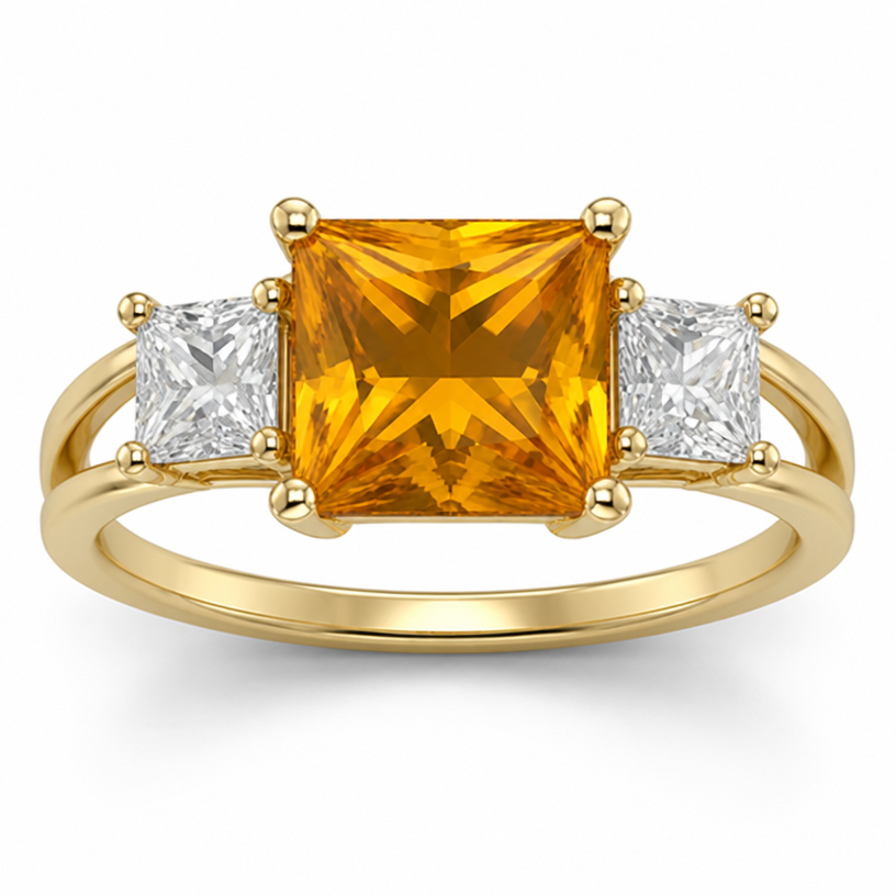 I don’t want the double shank to be the whole ring only partially up near the diamonds but the back of it should be a solid singular band. And I changed my mind about the color of the accent stones. I’d rather them be diamond because I feel like this is too much orange