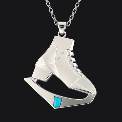Silver Pendant shape one ice skate with turquoise stripe inside the low thin part blade
