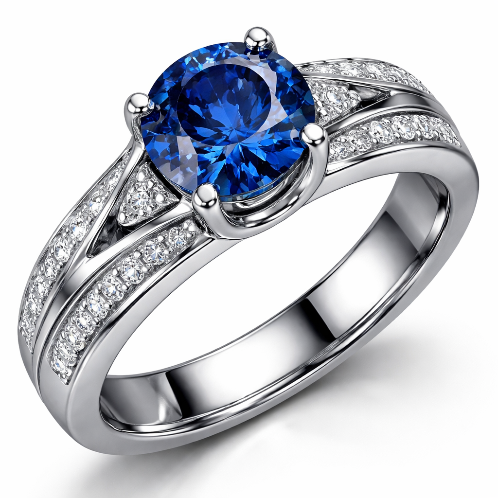 I want a stainless steel ring with a sapphire in the middle and diamonds on the side
I want a stainless steel ring with a sapphire in the middle and diamonds on the side, modern style