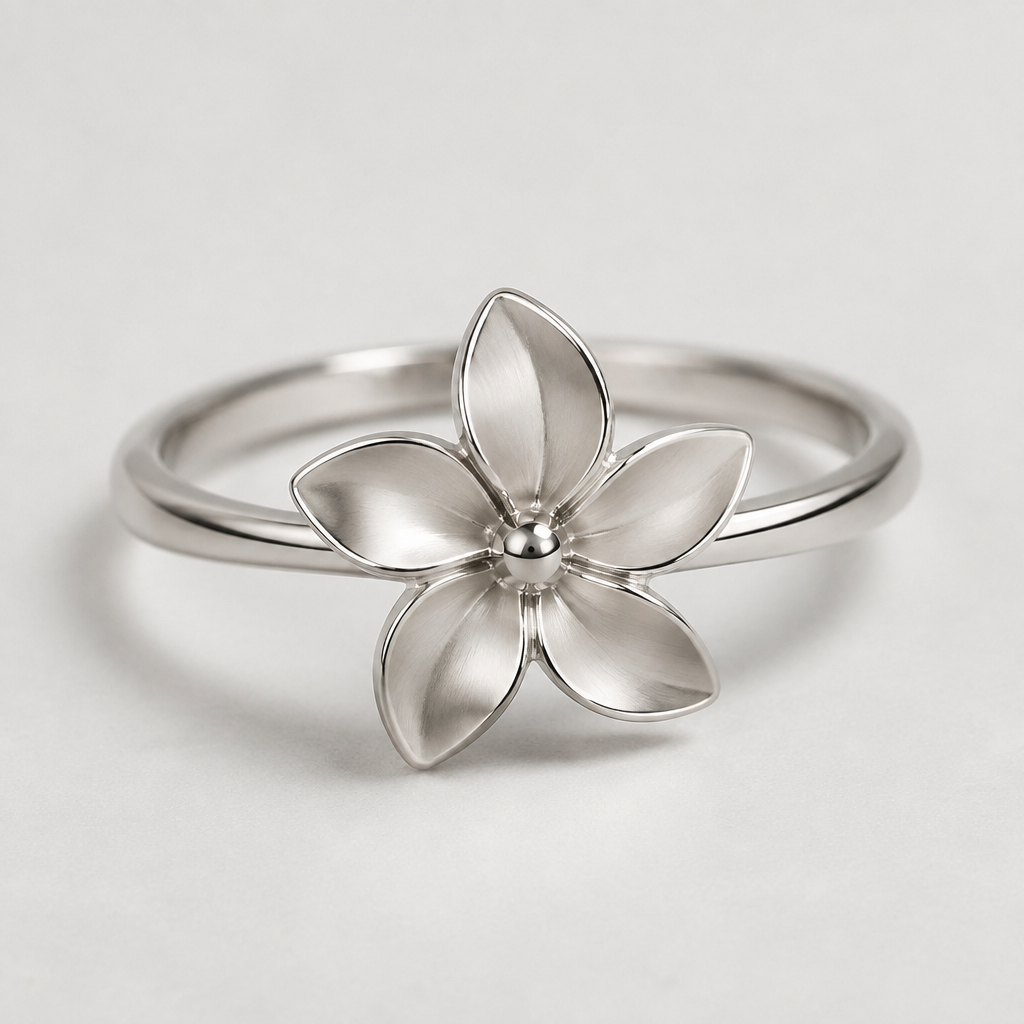 A women's ring made of silver, ultra-minimalist, very simple and clean, understated, no embellishments. make a ring with a flower center
photorealistic jewelry design, A women's ring made of silver, ultra-minimalist, very simple and clean, understated, no embellishments. make a ring with a flower center, modern style, just the design no text