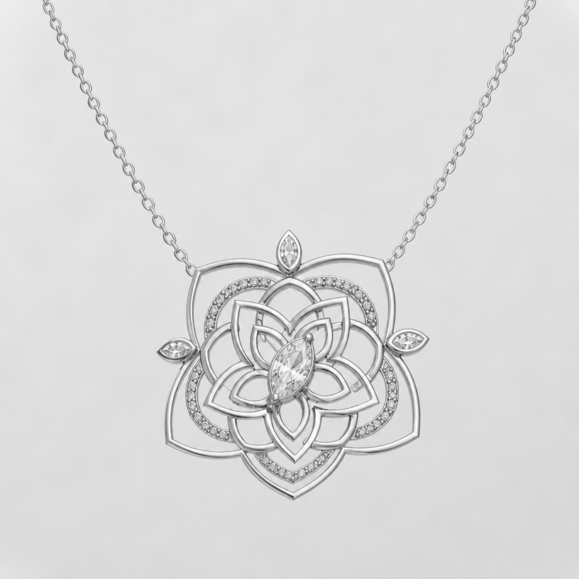 A women's necklace. Creer le.collier
using the attached image as a visual reference, create A women's necklace. Creer le.collier. photorealistic, just the design no text