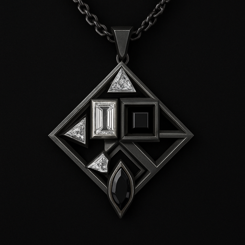 Balck background Geomatric pendant of set men collection of diamonds and stones of edgy styles and architectural 