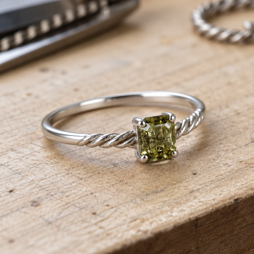A women's ring made of silver, minimalist, simple and delicate, clean lines. use the stone and some twisted wire
using the attached image as a visual reference, create A women's ring made of silver, minimalist, simple and delicate, clean lines. use the stone and some twisted wire. photorealistic, just the design no text