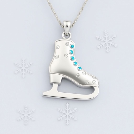 Silver Pendant shape one ice skate with turquoise stripe inside the low thin part blade