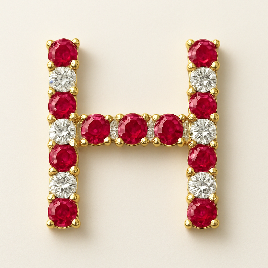 ruby earrings with H Letter