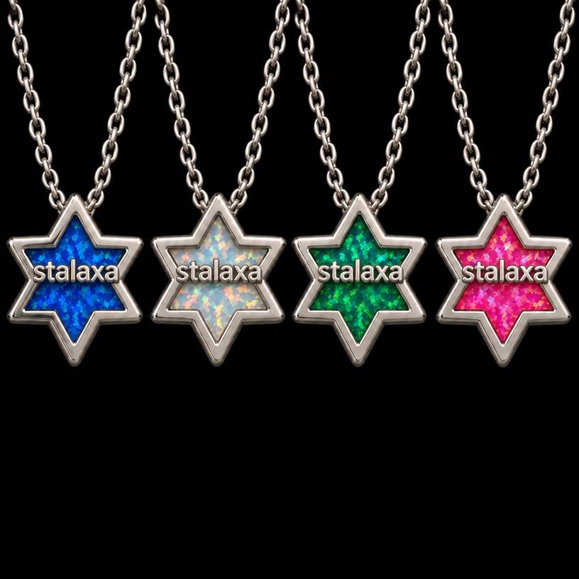 Put stalaxa written on top on the necklaces
edit the attached jewelry design with these instructions: Put stalaxa written on top on the necklaces. keep it photorealistic, just the design no text
