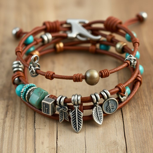 Leather bracelet with silver charms