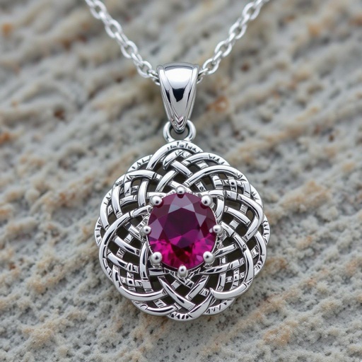  A celtic 50 carat necklace with VVS princess-cut  ruby gemstone and 18k silver chain