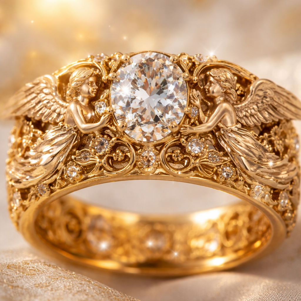 A golden ring with angels on it
A golden ring with angels on it, fantasy style