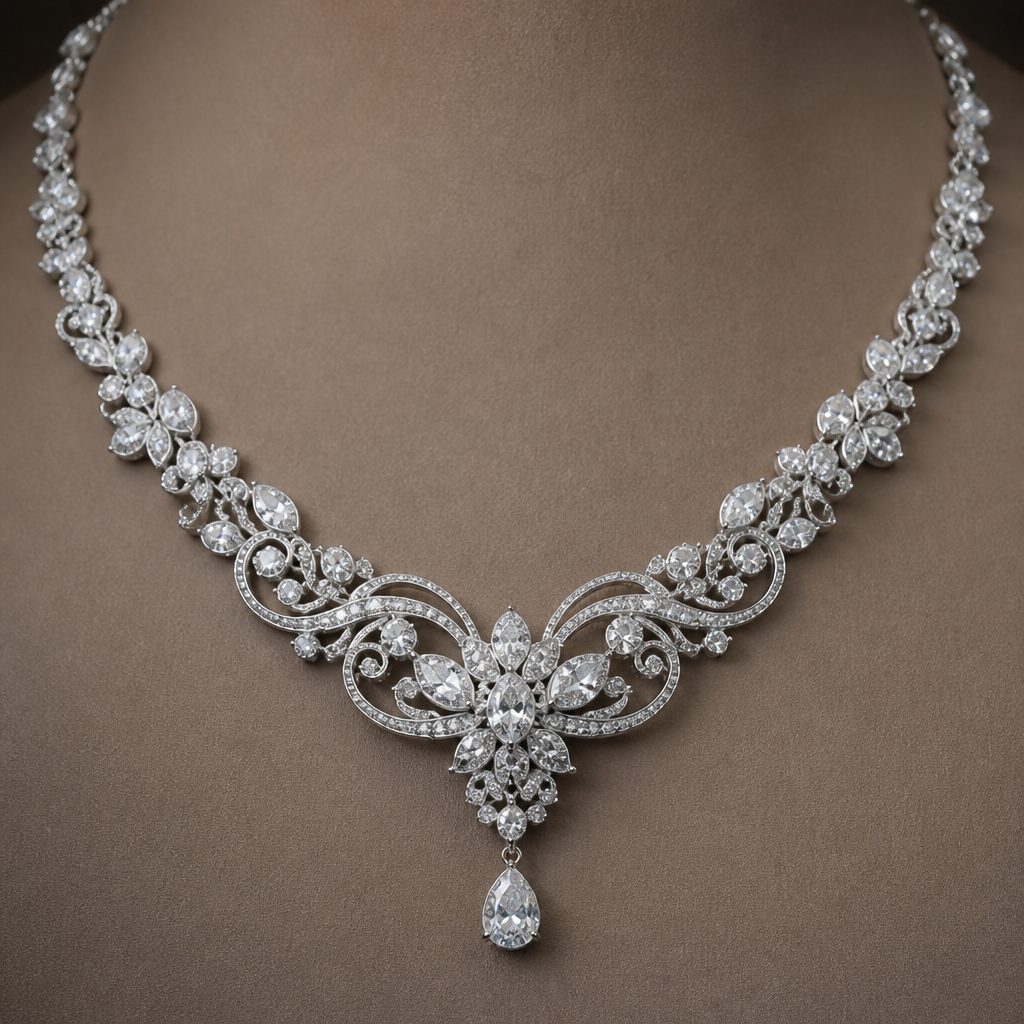 A luxury women's necklace made of platinum with diamond stones suitable for daily wear, highly ornate, intricate and elaborate, richly detailed. tdah
photorealistic jewelry design, A luxury women's necklace made of platinum with diamond stones suitable for daily wear, highly ornate, intricate and elaborate, richly detailed. tdah, luxury style, just the design no text