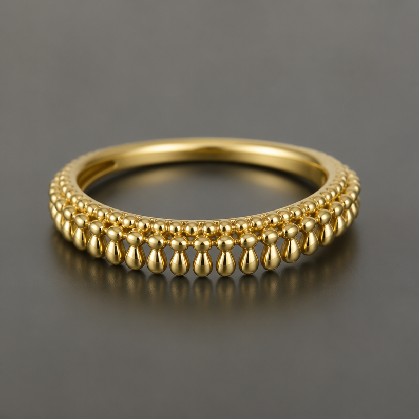 A minimalist women's ring made of gold
using the attached image as a visual reference, create A minimalist women's ring made of gold. photorealistic, just the design no text