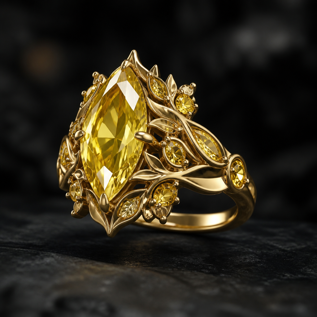Yellow gems on ring
photorealistic jewelry design, Yellow gems on ring, fantasy style, just the design no text