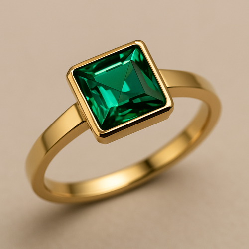 Create green emerald ring in gold 