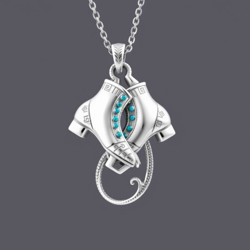 Pendant silver of stylized ice figure skating skates. Then remove boots and leave only lowest part of skates. Add turquoise