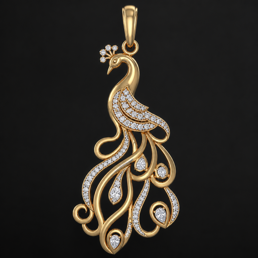 A modern women's ring, detailed and decorative, moderately ornate. make peacock design pendent with 2.5 gram weight
photorealistic jewelry design, A modern women's ring, detailed and decorative, moderately ornate. make peacock design pendent with 2.5 gram weight, modern style, just the design no text