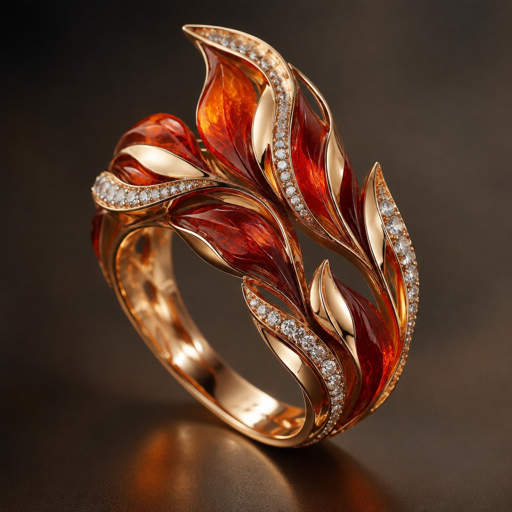 A women's ring. кольцо огненные лепестки окутывают палец
photorealistic jewelry design, A women's ring. кольцо огненные лепестки окутывают палец, modern style, just the design no text