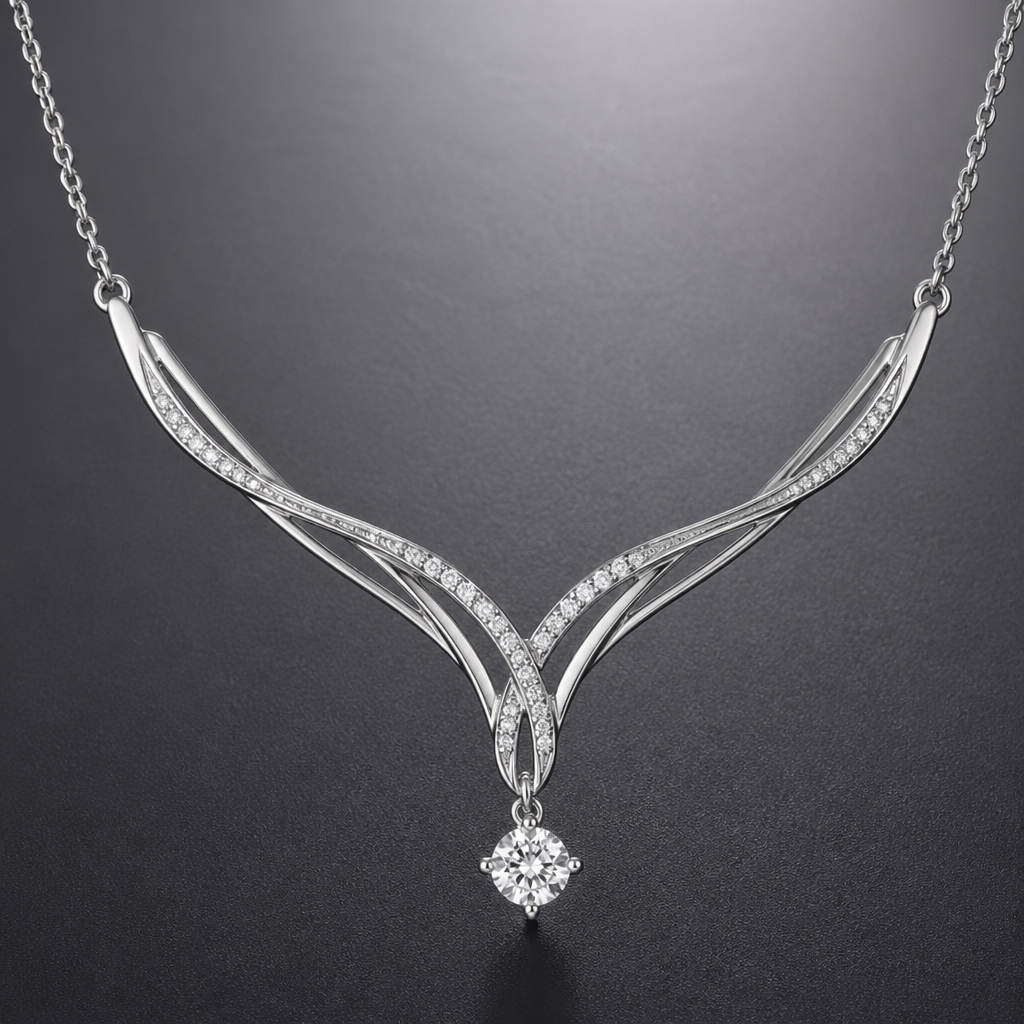 A women's necklace made of gold with diamond stones. same style as this but change it to platinum gold color
photorealistic jewelry design, A women's necklace made of gold with diamond stones. same style as this but change it to platinum gold color, modern style, just the design no text