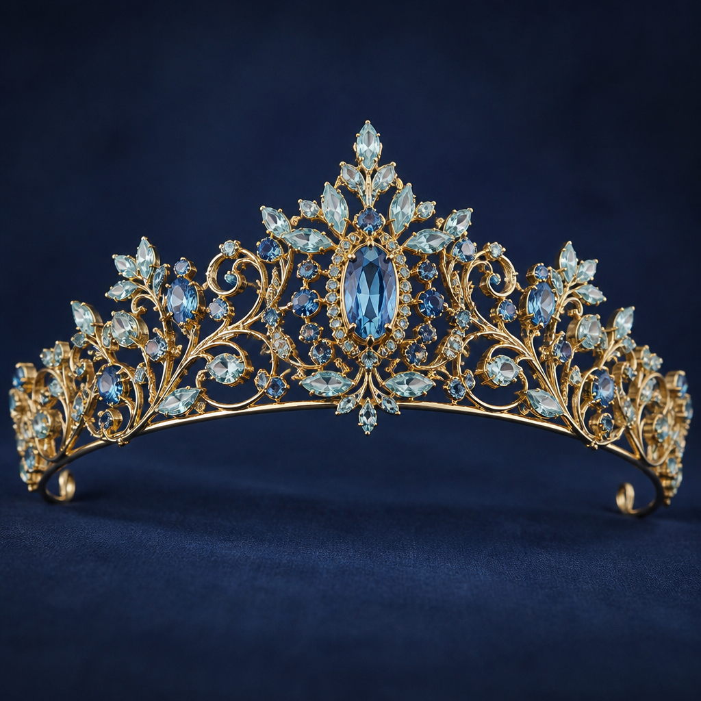 A statement women's tiara made of gold with topaz and aquamarine and sapphire stones suitable for daily wear, highly ornate, intricate and elaborate, richly detailed. delicado, sencillo y elegante
photorealistic jewelry design, A statement women's tiara made of gold with topaz and aquamarine and sapphire stones suitable for daily wear, highly ornate, intricate and elaborate, richly detailed. delicado, sencillo y elegante, statement style, just the design no text