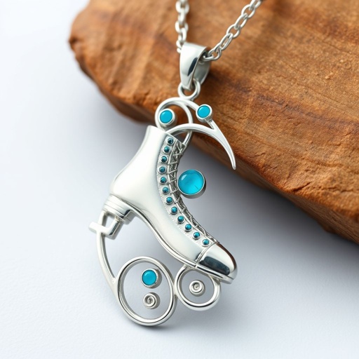 Pendant silver with stylized ice figure skating skates. Remove boots and leave only lowest part of skates. Add turquoise
