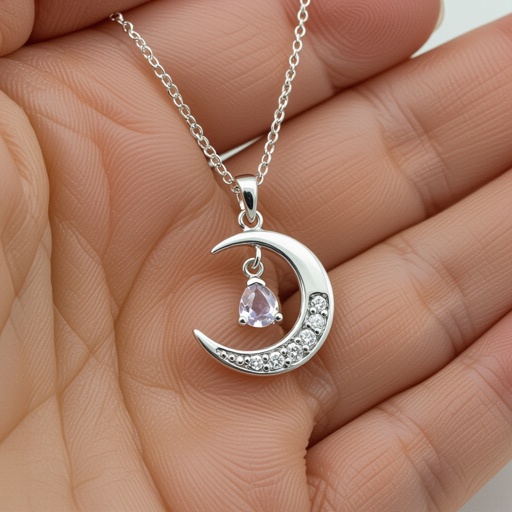 Луна полумесяцем с мелкими камушками и маленький в виде кристала лунный камень подвеска