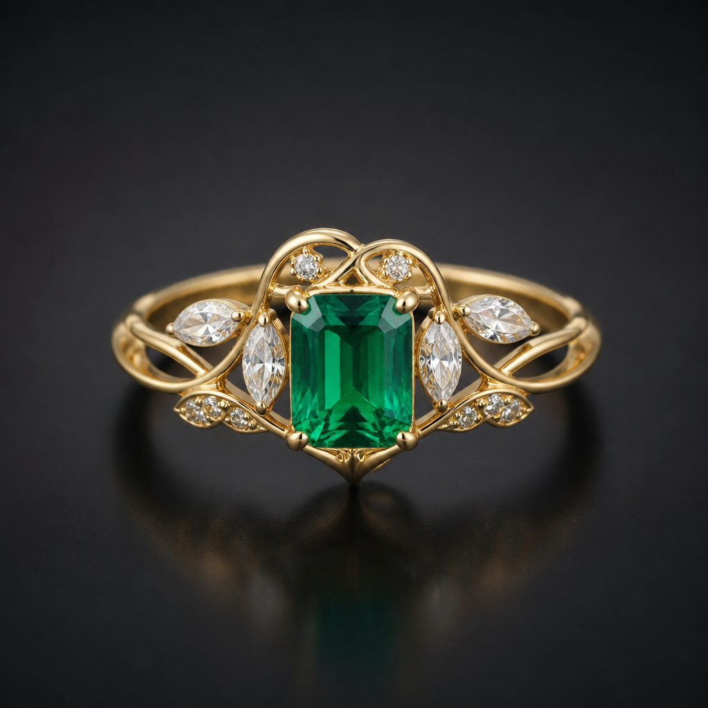 Emerald diamonds and gold band
photorealistic jewelry design, Emerald diamonds and gold band , art_nouveau style, just the design no text