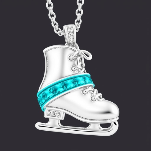 Silver Pendant shape one ice skate with turquoise stripe inside the low thin part