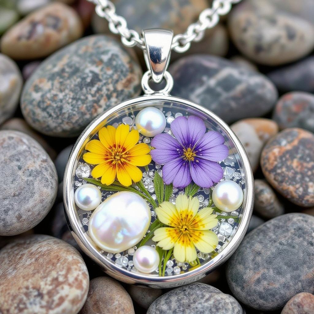 Design high quality jolleria with real flowers with resin estons Perla’s naturals and pebbles