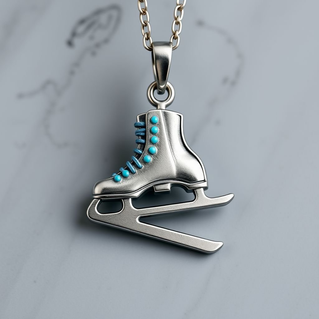 Pendant silver with stylized ice figure skating skates. Remove boots and leave only lowest part of skates. Add turquoise