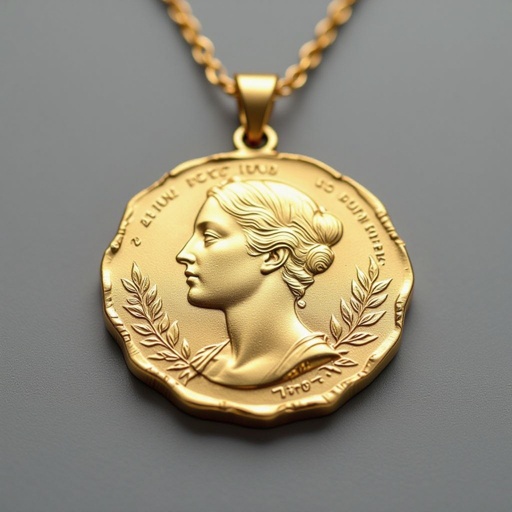 Золотой матовый медальон похожий на мятую монету с неровными краями