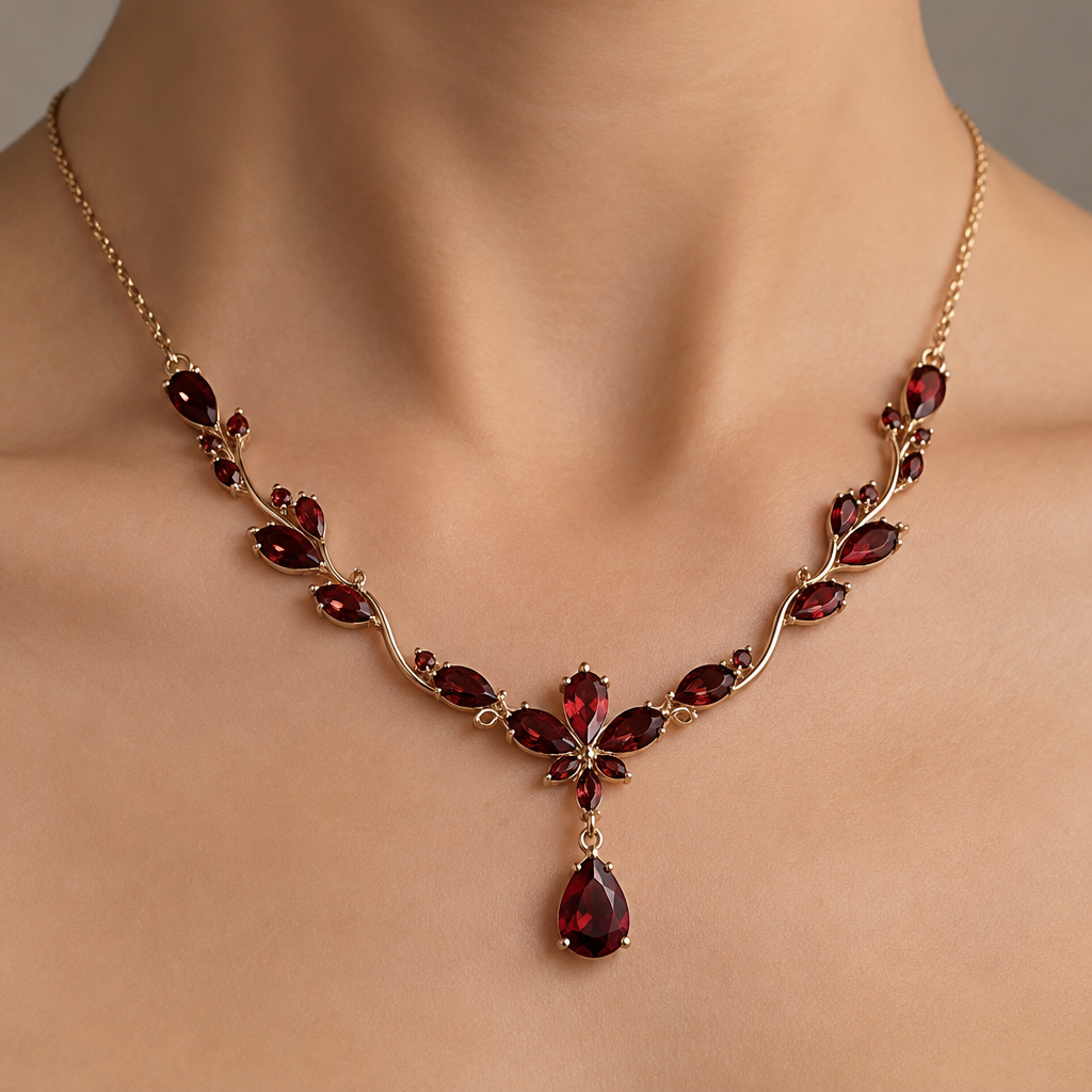 A women's necklace. piedra natural granate
granate
photorealistic jewelry design, A women's necklace. piedra natural granate
granate, modern style, just the design no text