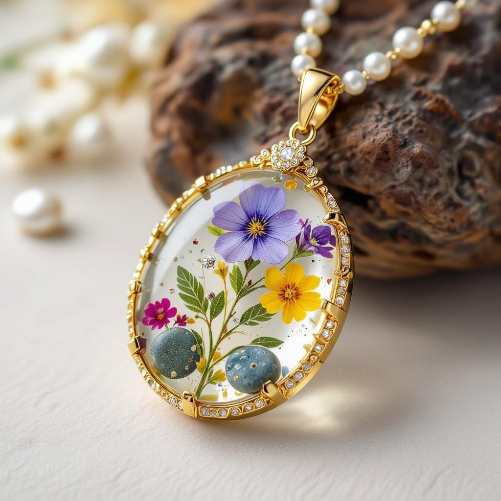 Design high quality  jewelry with real flowers with resin estons Perla’s naturals and pebbles