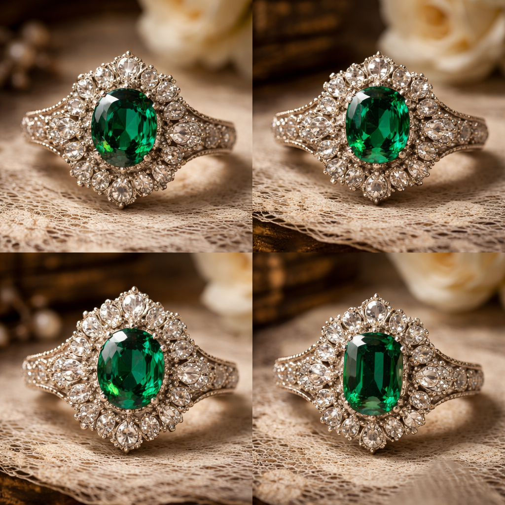 Diamonds/emeralds rings