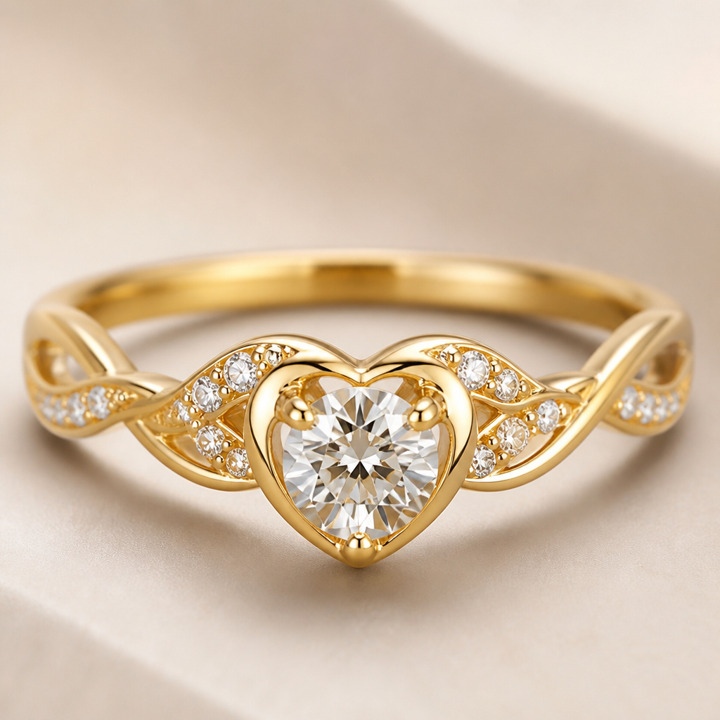 A romantic women's ring made of gold with diamond stones suitable for gift. one daimond in midal
photorealistic jewelry design, A romantic women's ring made of gold with diamond stones suitable for gift. one daimond in midal, romantic style, just the design no text