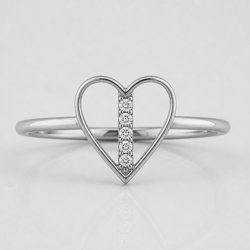 A women's ring made of silver with diamond stones. Coeur avec une ligne qui est dans le milieu du coeur avec des diamant, métal très mince et coeur
photorealistic jewelry design, A women's ring made of silver with diamond stones. Coeur avec une ligne qui est dans le milieu du coeur avec des diamant, métal très mince et coeur, modern style, just the design no text