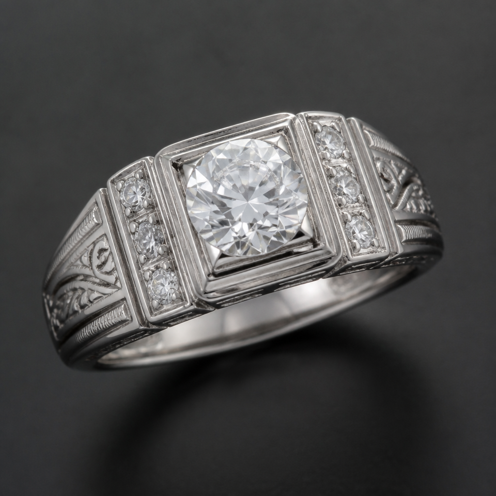 Men’s diamond ring
photorealistic jewelry design, Men’s diamond ring
, vintage style, just the design no text