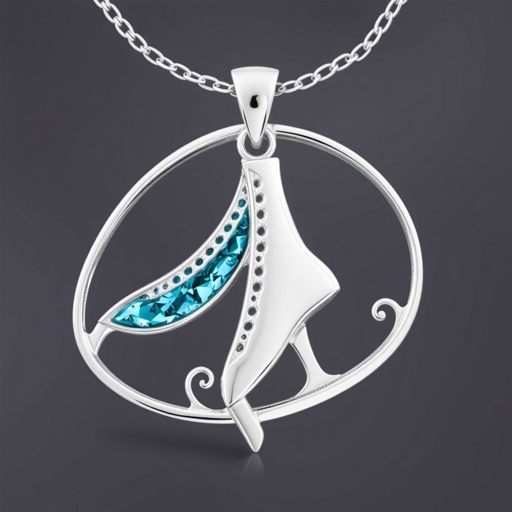 Silver pendant in the shape of figure skating blades without boots with one blade only made of turquoise