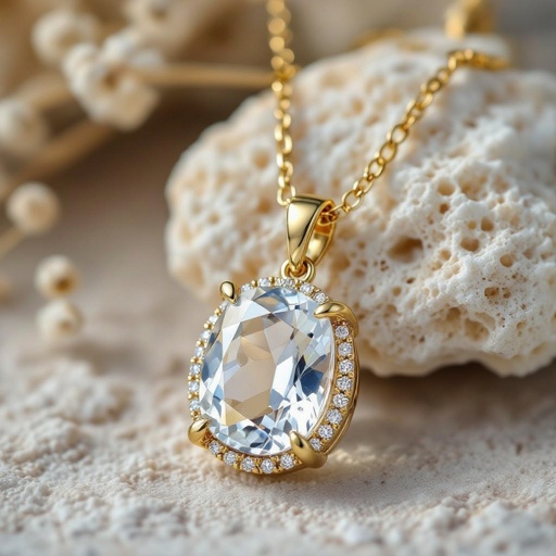 Gold chain pendant with a rock crystal pendant