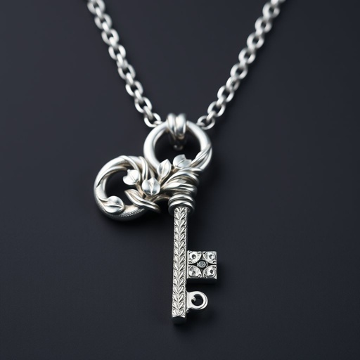 Old skeleton key shape gold and silver tones with olive branch turning on leg and keffieh print on the tip