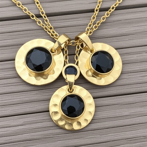 Подвеска из трех полумесяцев с узорами и камнями раухтопаза из матового неровного светлого золота с узорами соединенных цепочкой сверху самый широкий полукруг дальше средний и снизу самый маленький