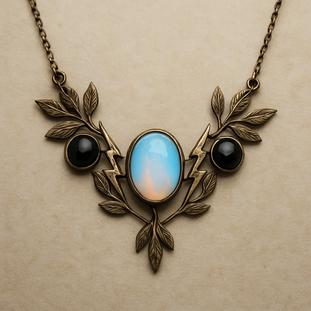 Opalite and onyx collar linked with lightening bolts