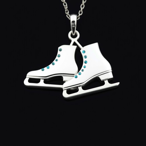 Pendant silver with stylized ice figure skating skates. Remove boots and leave only lowest part of skates. Add turquoise