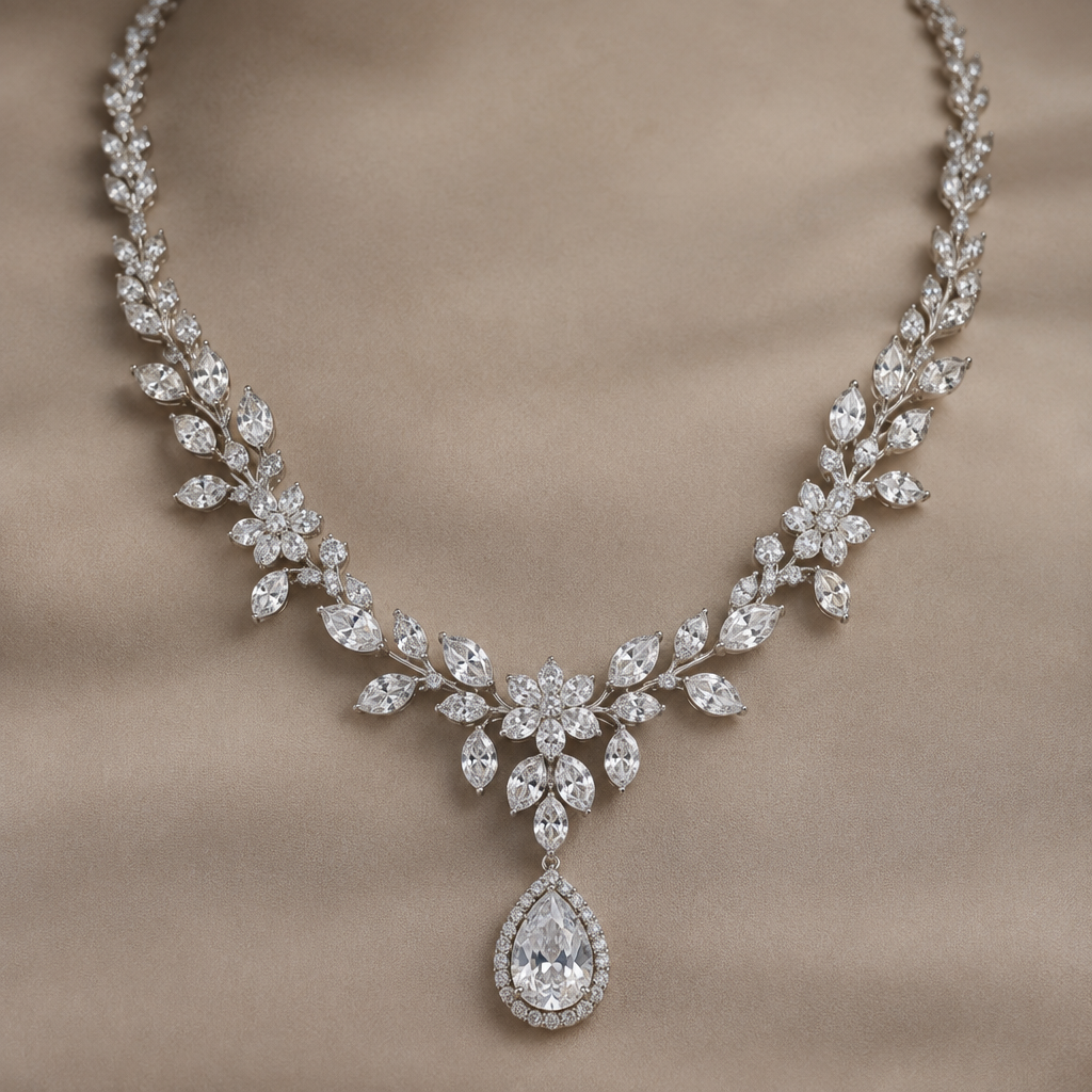 A bespoke/custom women's necklace with diamond stones suitable for birthday
photorealistic jewelry design, A bespoke/custom women's necklace with diamond stones suitable for birthday, bespoke_custom style, just the design no text